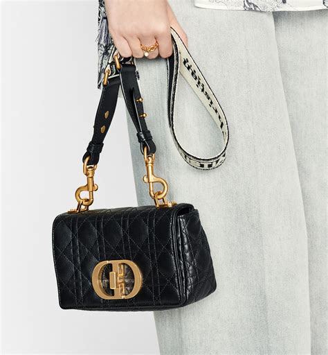 Small Dior Caro Bag Black Supple Cannage Calfskin .